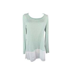 BKE Red Women's Green and White Striped Long Sleeve Hi-Low Top Sz. S
